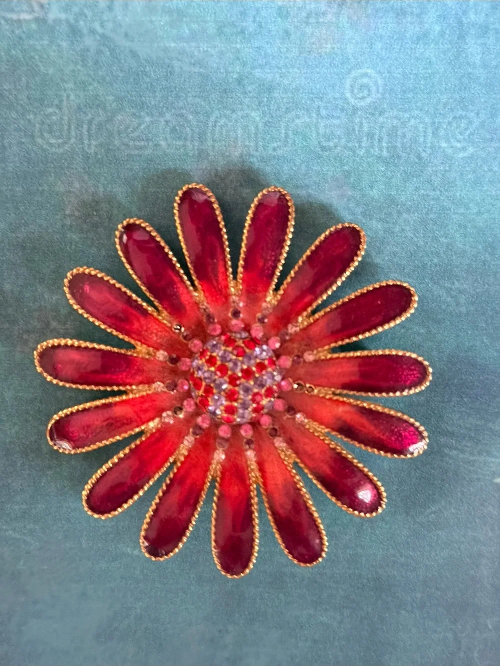 Red Floral Enamel Brooch.